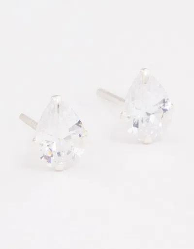 Lovisa Sterling Silver Cubic Zirconia Pear Stud Earrings In White
