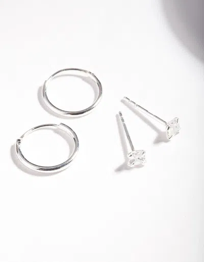 Lovisa Sterling Silver Cubic Zirconia Princess Stud Hoop Earring Pack