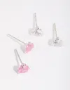 Lovisa Sterling Silver Diamond Simulant And Cubic Zirconia Heart Stud Earring 2-pack In Silver