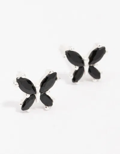 Lovisa Sterling Silver Mini Butterfly Stud Earrings In Black
