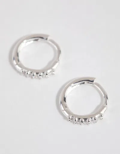Lovisa Sterling Silver Mini Cubic Zirconia Huggie Earrings In Transparent