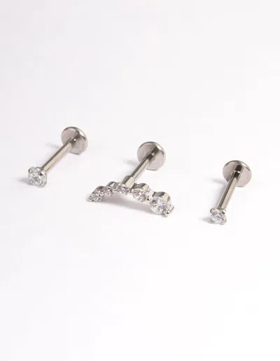 Lovisa Surgical Steel Cubic Zirconia Crawler Flatback 3-pack In Silver