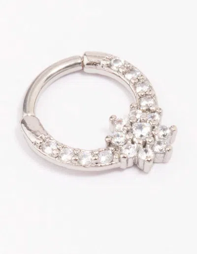 Lovisa Surgical Steel Cubic Zirconia Flower Clicker Ring In Transparent