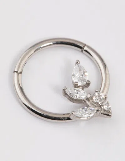 Lovisa Surgical Steel Cubic Zirconia Leaf Detail Clicker Ring In Silver