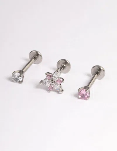 Lovisa Surgical Steel Cubic Zirconia Marquise Flower Flatback 3-pack In Multi