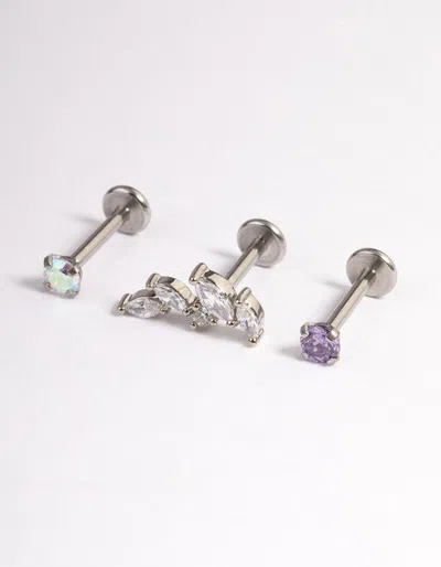 Lovisa Surgical Steel Cubic Zirconia Marquise Leaf Flatback 3-pack In Multi