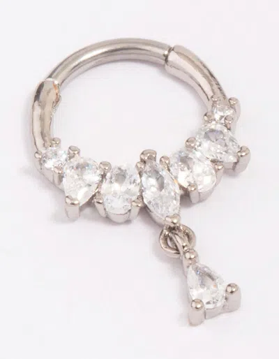 Lovisa Surgical Steel Cubic Zirconia Pear Drop Clicker Ring In Silver