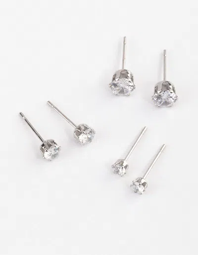 Lovisa Surgical Steel Cubic Zirconia Stud Earrings 3-pack In Multi