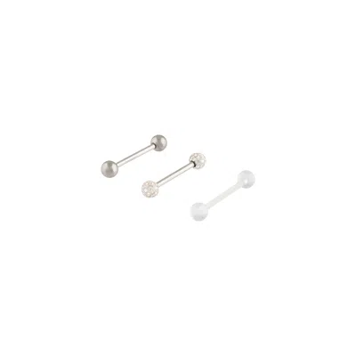 Lovisa Surgical Steel Diamante Clear Tongue Bar 3 Pack In Silver