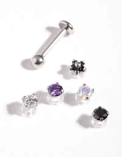 Lovisa Surgical Steel Flat Back Cubic Zirconia Multi Pack In Purple