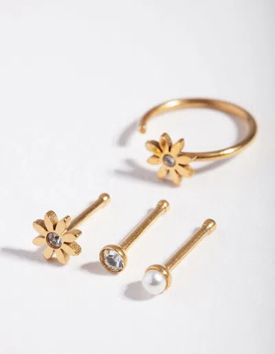 Lovisa Surgical Steel Gold Flower Pearl 4-pack Nose Studs
