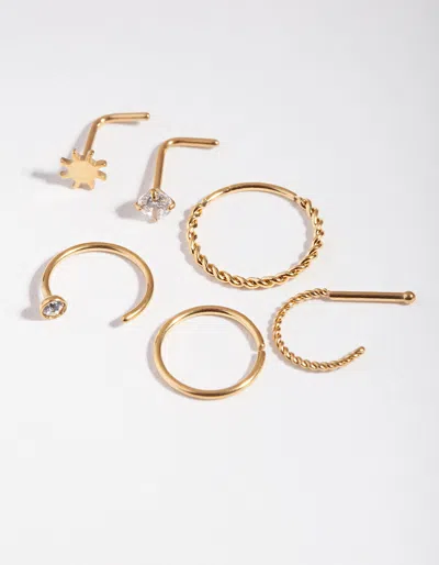 Lovisa Surgical Steel Gold Sun Twist Diamante 6-pack Nose Ring