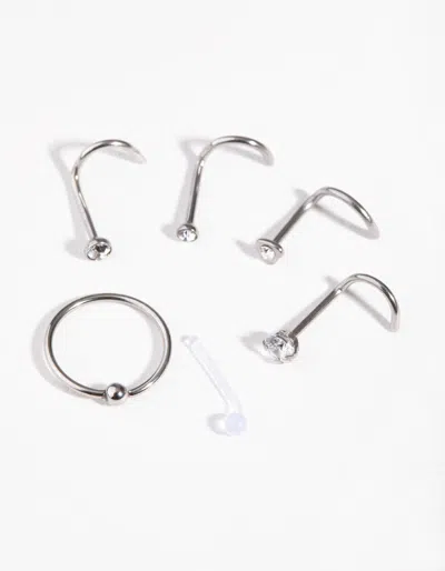 Lovisa Surgical Steel Mixed Diamante Nose Stud And Ring Pack In Multi
