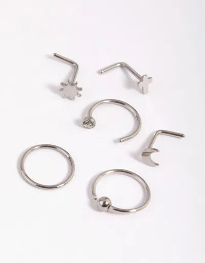 Lovisa Surgical Steel Moon & Cross Nose Studs In Silver