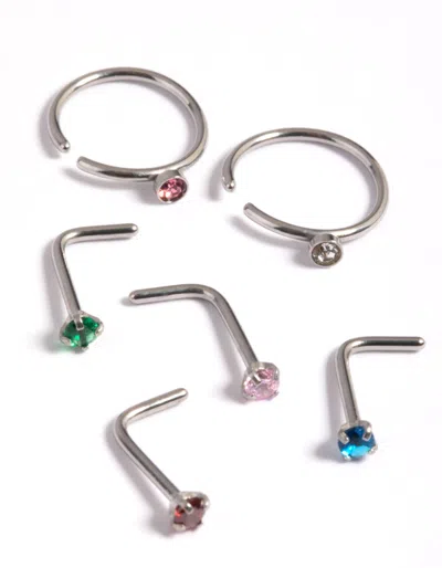 Lovisa Surgical Steel Rainbow Nose Stud 6-pack In Silver