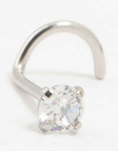 Lovisa Surgical Steel Single Cubic Zirconia Threadless Nose Stud In Silver