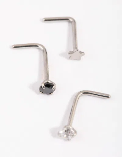 Lovisa Surgical Steel Star And Diamante Nose Studs In Multi