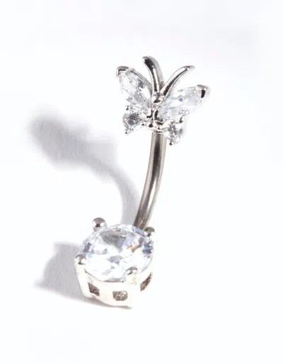 Lovisa Titanium Cubic Zirconia Butterfly Belly Bar In Silver