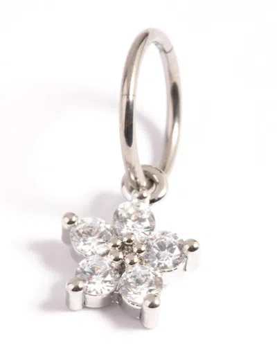 Lovisa Titanium Cubic Zirconia Flower Clicker Ring In Silver