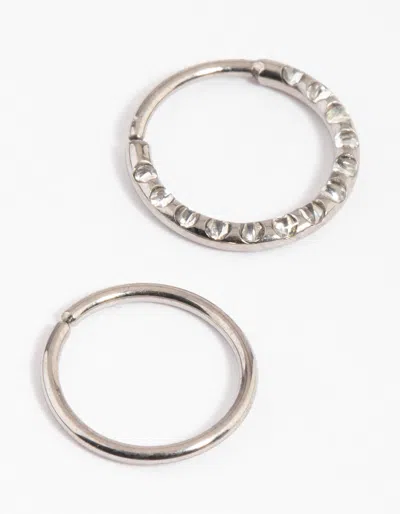 Lovisa Titanium Cubic Zirconia Texture Ring Nose 2-pack In Multi