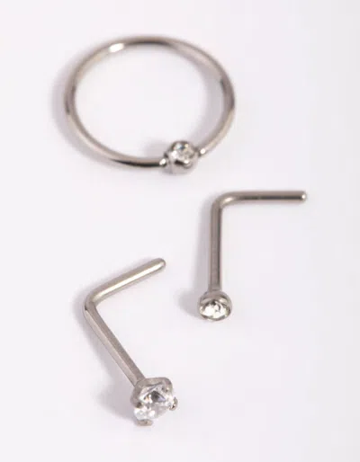 Lovisa Titanium Diamante Nose Stud Pack In Multi