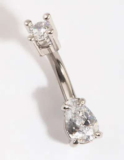 Lovisa Titanium Diamante Pear Belly Bar In Multi