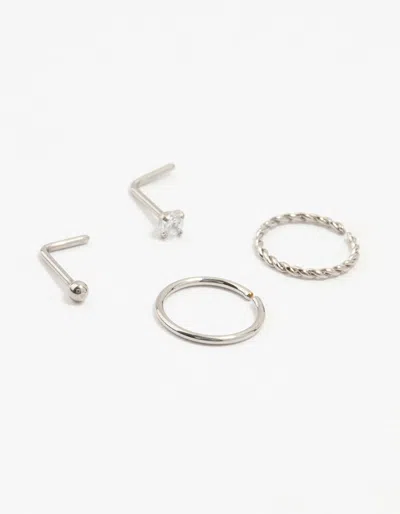 Lovisa Titanium Diamante Twisted Nose Rings 4-pack In Silver