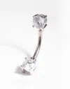 Lovisa Titanium Double Cubic Zirconia Belly Bar In Silver