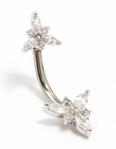 Lovisa Titanium Double Pointy Flower Belly Bar In Silver