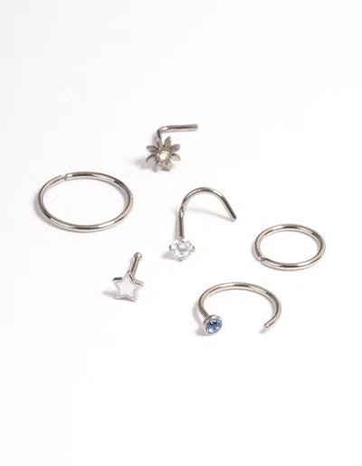 Lovisa Titanium Flower & Trio Ball Nose 6-pack In Multi