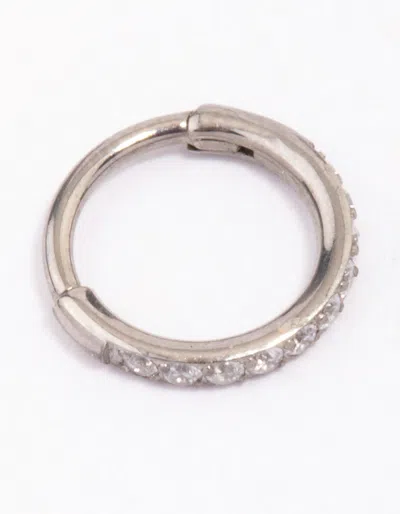 Lovisa Titanium Single Half Cubic Zirconia Clicker Ring In Transparent
