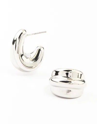 Lovisa Triple Webbed Rhodium Hoop Earrings In Silver