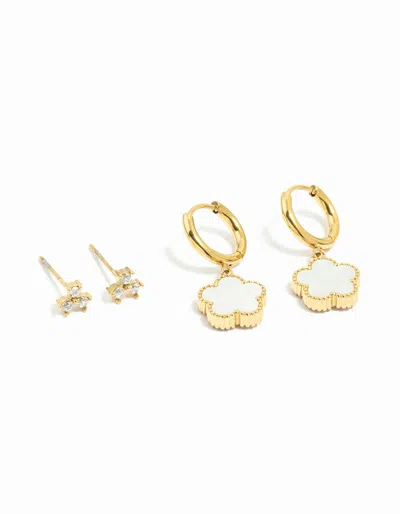 Lovisa Waterproof Gold Plated Stainless Steel Cubic Zirconia Petal Earrings 2-pack