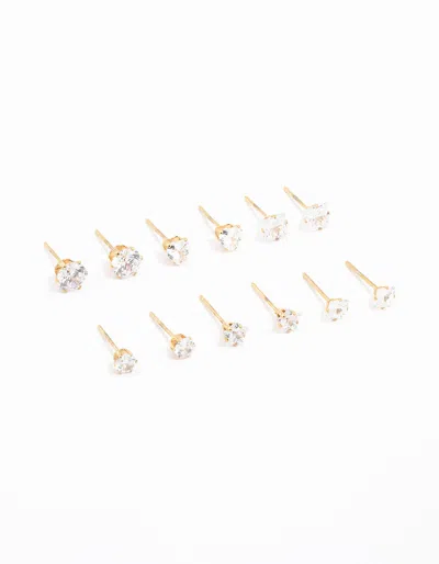 Lovisa Waterproof Gold Plated Stainless Steel Cubic Zirconia Stud Earrings 6-pack In Multi