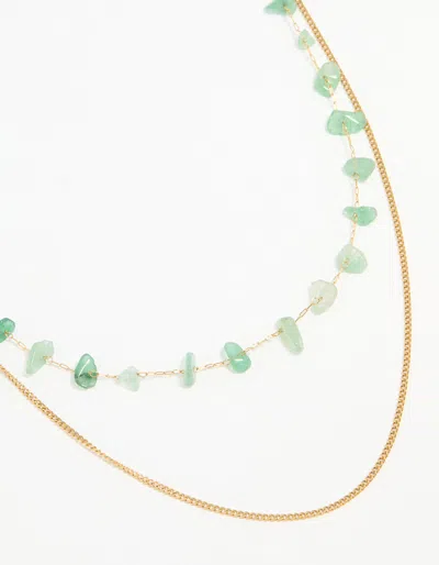 Lovisa Waterproof Gold Plated Stainless Steel Green Stone Layered Necklace