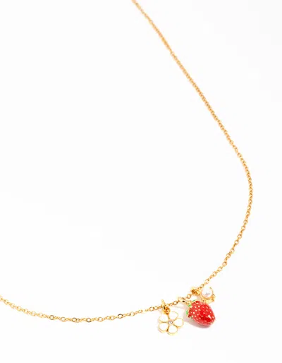 Lovisa Waterproof Gold Plated Stainless Steel Strawberry & Flower Pendant Necklace