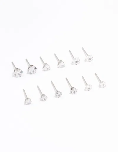 Lovisa Waterproof Stainless Steel Cubic Zirconia Stud Earrings 6-pack Premium Gold Pvd Plated Hypoallergeni In Multi