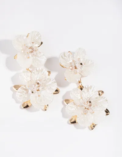 Lovisa White Pearlised Flower Drop Earrings In Multi