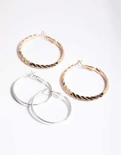 Lovisa Wide Twist Hoop Earrings Pack In Metallic
