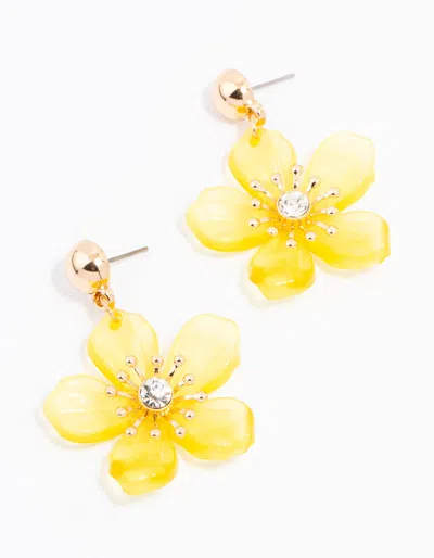 Lovisa Yellow Gold Diamante Stapled? Flower Drop Earrings