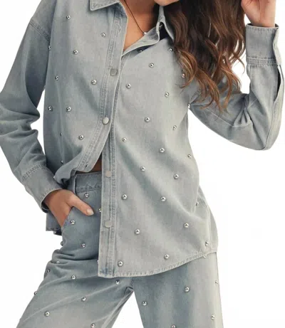 Lovlov Beaded Shirt In Light Denim In Gray
