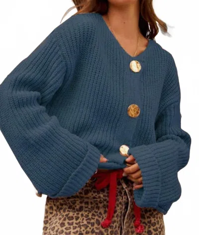Lovlov Button Front Pocket Cardigan In Deep Navy In Blue