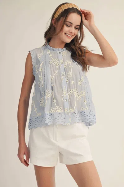 Lovlov Embroidered Top In Ice Blue