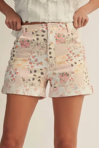 Lovlov Floral Patchwork Shorts In Beige In Multi