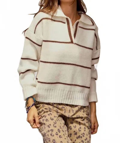 Lovlov Luxe Relaxed Striped Knit Sweatshirt In Ivory Latte In Beige