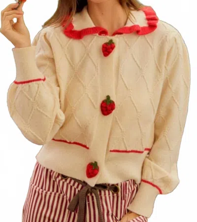 Lovlov Strawberry Sailor Collar Cardigan In Cream In Neutral