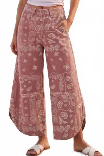 Lovlov Tulip Wide Leg Relaxed Fit Washed Denim Pants In Marsala Paisley In Multi