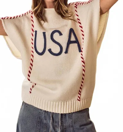 Lovlov Usa Letter Knit Top In White In Beige