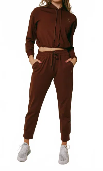 Lovyt Drawstring Jogger Pants In Chocolate In Burgundy