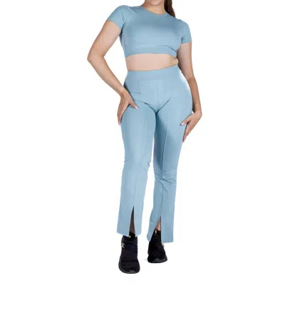 Lovyt Flare Leggings In Stone Blue